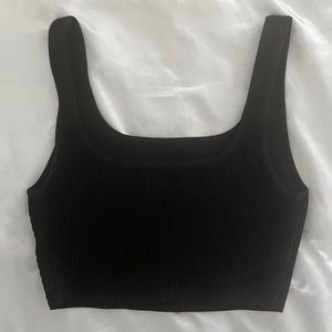 black ribbed bra crop top from aritzia